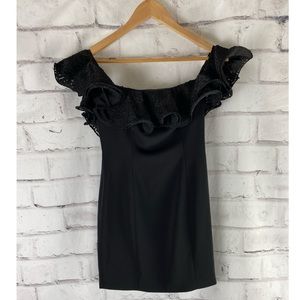 Black Short Off the Shoulder Ruffle Top Dress Sz 2